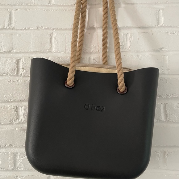 O bag Black Tote with Tan Rope Handles Medium size - Picture 2 of 4